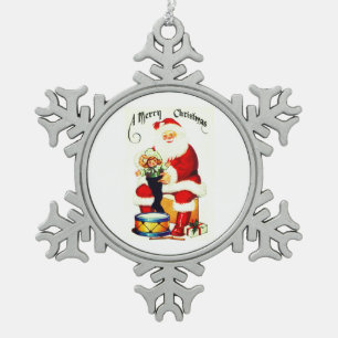kerstman met speelgoed tin sneeuwvlok ornament