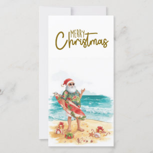 Kerstman met surfplank Kerst tropisch Feestdagenkaart