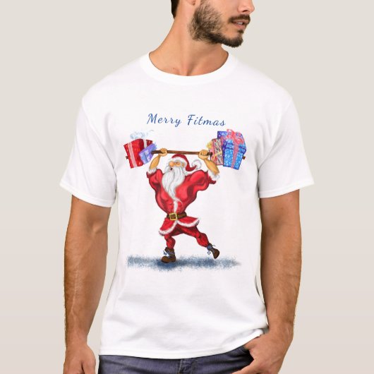 Kerstman met T-Shirt Bodybuilder kerstman met cade (Voorkant)
