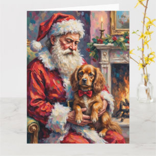 Kerstman met Tibetaanse Spaniel Kerst Kunst Kaart