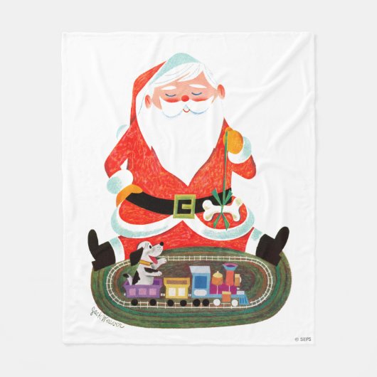 Kerstman met trein fleece deken (Voorkant)