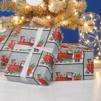 Kerstman met  trein met retourtrein cadeaupapier