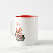 Kerstman met trein tweekleurige koffiemok (Voorkant links)