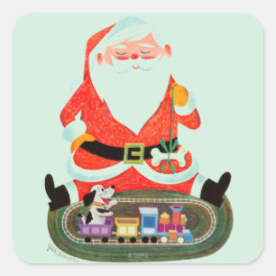 Kerstman met trein vierkante sticker