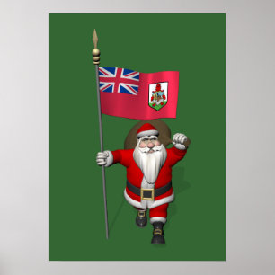 Kerstman met vaandel van Bermuda Poster