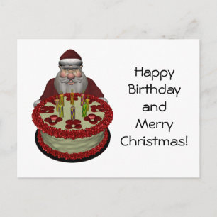 Kerstman met verjaardagstaart feestdagenkaart