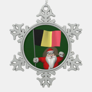 kerstman met vertrek uit België Tin Sneeuwvlok Ornament