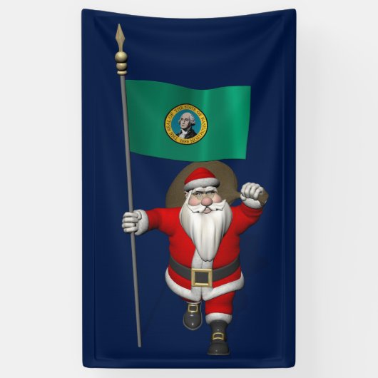 kerstman met vlag van Washington Spandoek (Verticaal)