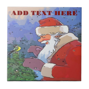 Kerstman met vogel tegeltje