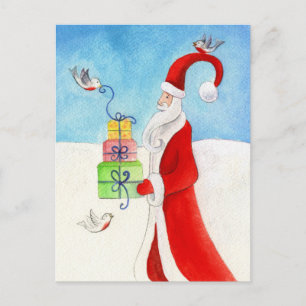 Kerstman met vogeltjes in het briefkaart van de Sn