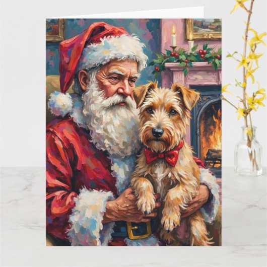 Kerstman met Wheaten Terrier Kerstkunst Kaart (Gele Bloem)