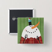 kerstman met Zingende vogel Vierkante Button 5,1 Cm (Voorkant /achterkant)