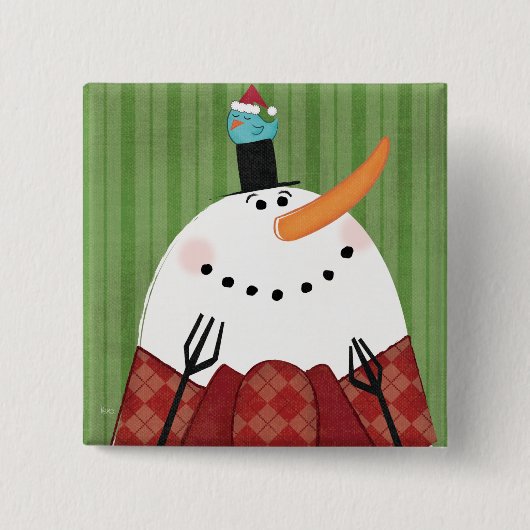 kerstman met Zingende vogel Vierkante Button 5,1 Cm (Voorkant)