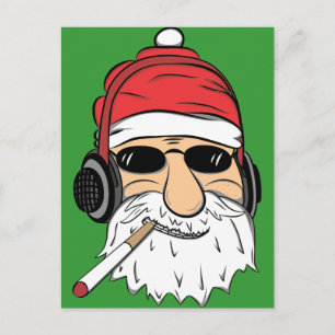 Kerstman met zonnebril, sigaret en hoofdtelefoon feestdagenkaart