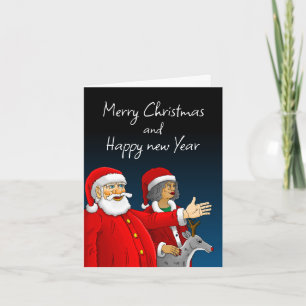 Kerstman, mevrouw Claus en Rudolph het rendier Feestdagen Kaart