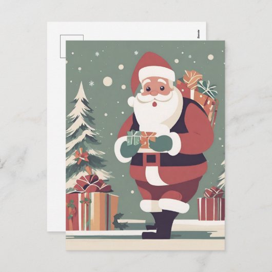 Kerstman midden eeuw moderne kerstkaart feestdagenkaart (Voorkant / Achterkant)
