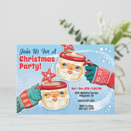 Kerstman Mok kerstfeest uitnodiging (Staand voorkant)