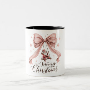 Kerstman-mok met roze strik tweekleurige koffiemok