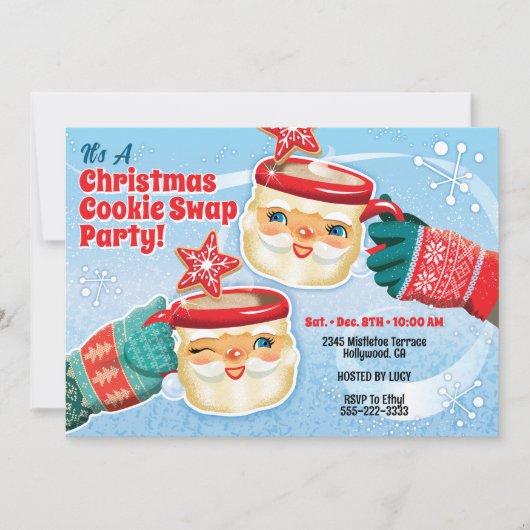 Kerstman Mokken Kerstkoekjes Swap Uitnodiging (Voorkant)