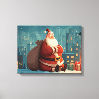 Kerstman neemt een dakpauze – knusse kerstnacht canvas afdruk