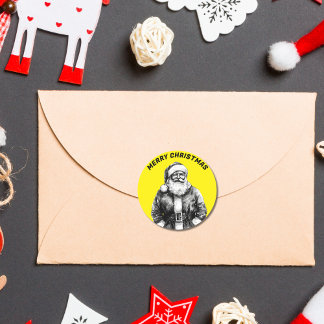 Kerstman Neon Geel Ronde Sticker