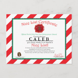 Kerstman Nice List Aangepast Certificaat Postkaart Feestdagenkaart