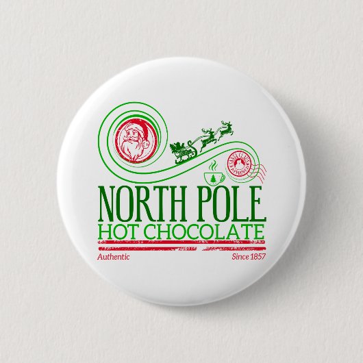 Kerstman Noordpool Hot Chocolate Ronde Button 5,7 Cm (Voorkant)