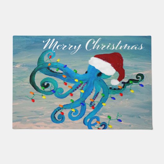 Kerstman octopus Kerst deurmat. Deurmat (Voorkant)