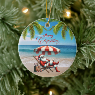 Kerstman onder een strandparasol Kerstmis Keramisch Ornament
