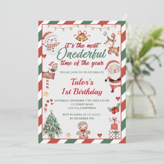 Kerstman Onederful 1e Verjaardag Kaart (Staand voorkant)