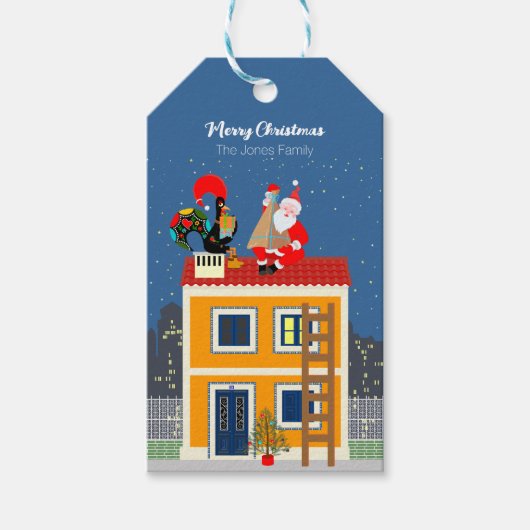 Kerstman ontmoet de Portugese Haan Cadeaulabel (Voorkant)