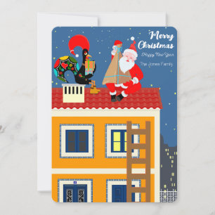 Kerstman ontmoet de Portugese Haan Kaart