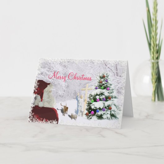 Kerstman ontmoet Jezus Feestdagen Kaart (Voorkant)