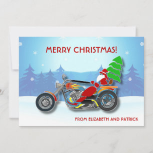 Kerstman op chopperfiets met rode hoed feestdagenkaart