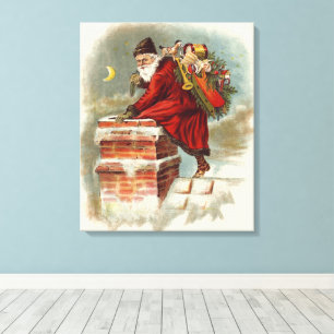 Kerstman op dak in Victoriaanse stijl Canvas Afdruk