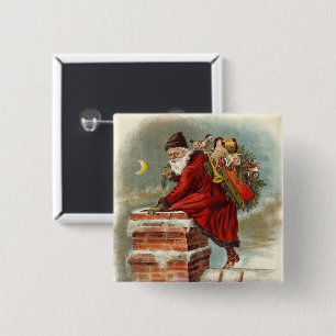 Kerstman op dak in Victoriaanse stijl Vierkante Button 5,1 Cm