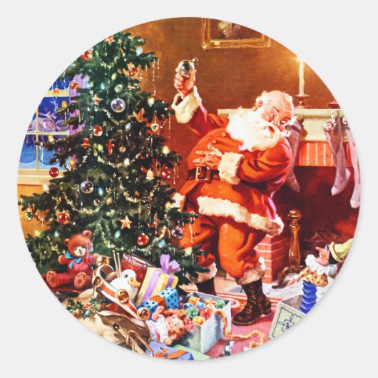 Kerstman op de avond voor Kerstmis Ronde Sticker (Voorkant)