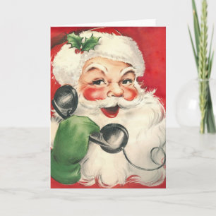  kerstman op de telefoon feestdagen kaart