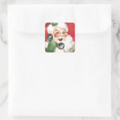 kerstman op de telefoon vierkante sticker (Tas)