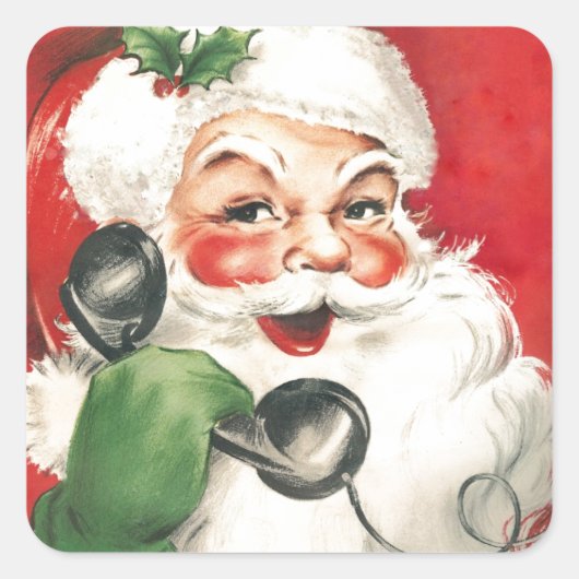 kerstman op de telefoon vierkante sticker (Voorkant)