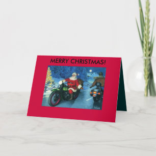 Kerstman op een kaart van motorfietsKerstmis
