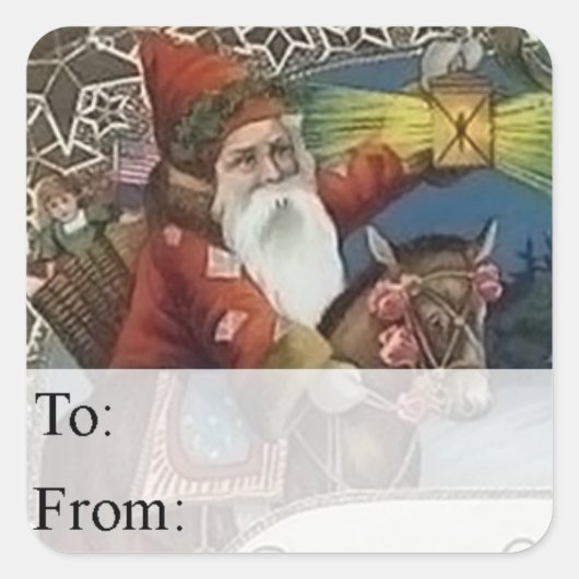  kerstman op een Label met paardencadeaus (Voorkant)