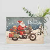 Kerstman op een motor feestdagenkaart (Staand voorkant)