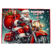 Kerstman op een motor groot cadeauzakje (Achterkant)