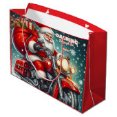 Kerstman op een motor groot cadeauzakje (Achterkant Gekanteld)