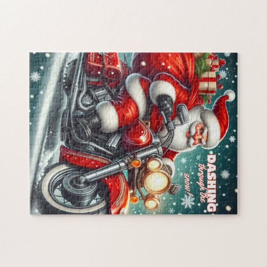 Kerstman op een motor legpuzzel (Horizontaal)
