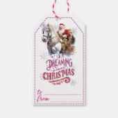 Kerstman op een paardencadeau label cadeaulabel (Voorkant)