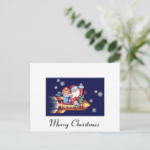 Kerstman op een raket feestdagenkaart (Staand voorkant)