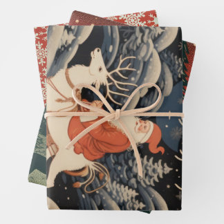KERSTMAN OP EEN RENDIER TRADITIONELE GIFT TAG INPAKPAPIER VEL