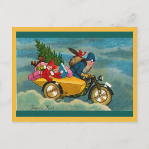 Kerstman op een scooter feestdagenkaart